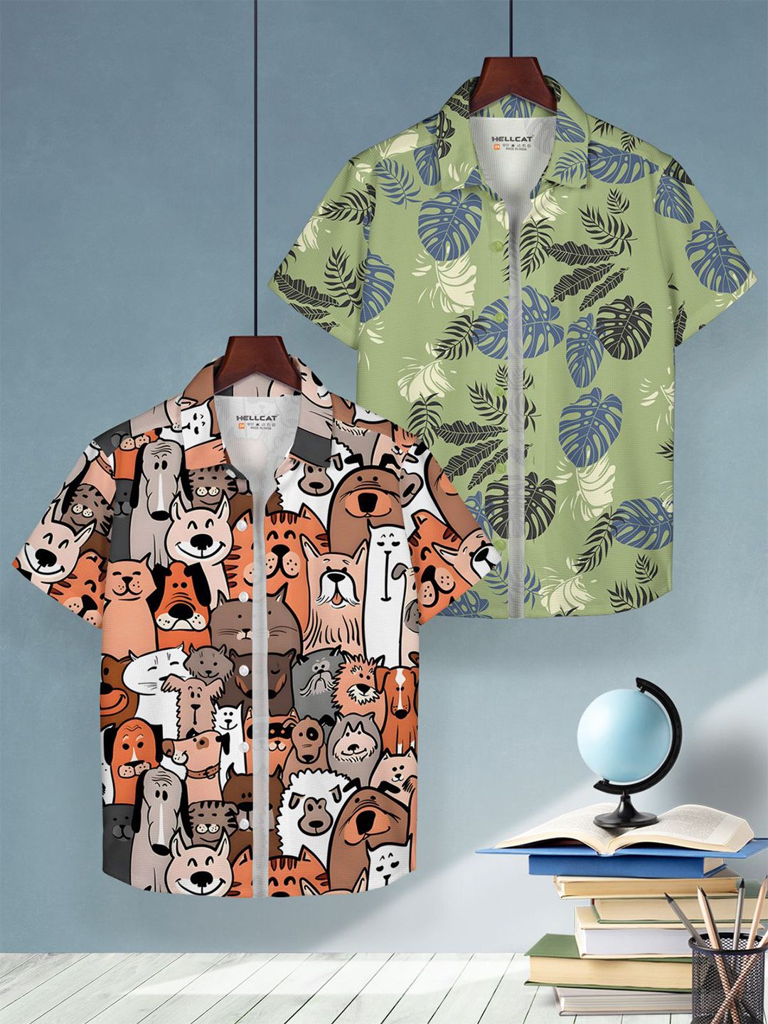 HELLCAT Boys Cotton Floral Opaque Printed Casual Shirt Pack of 2