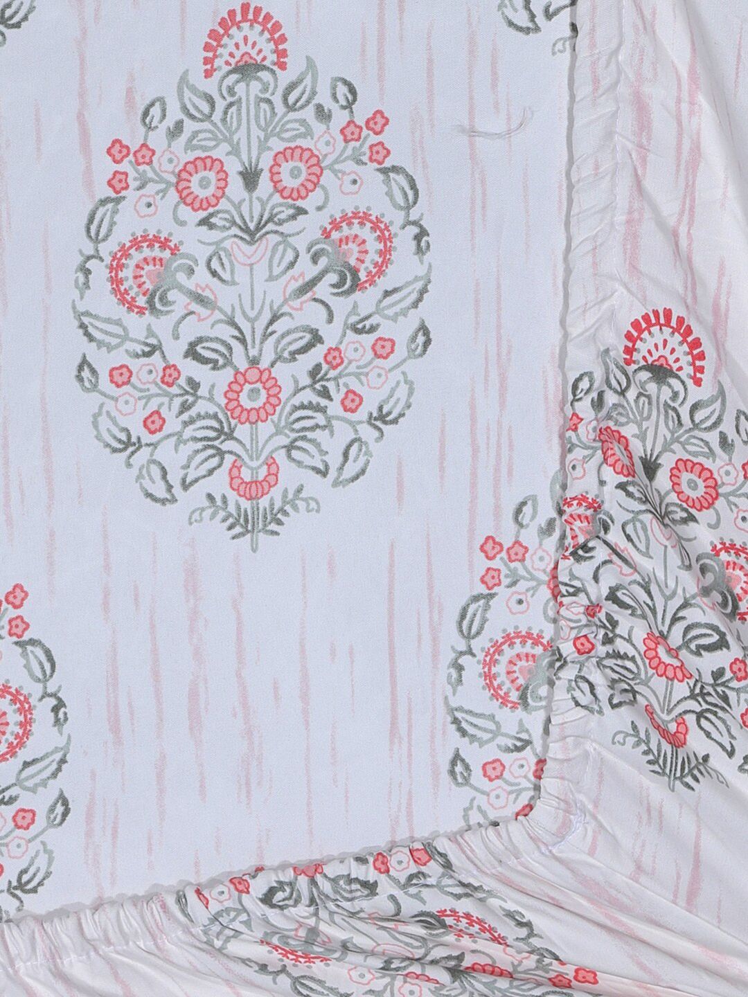 KLOTTHE Grey Floral Fitted 300 TC King Fine Bedsheet with 2 Pillow Covers-270X270 cm