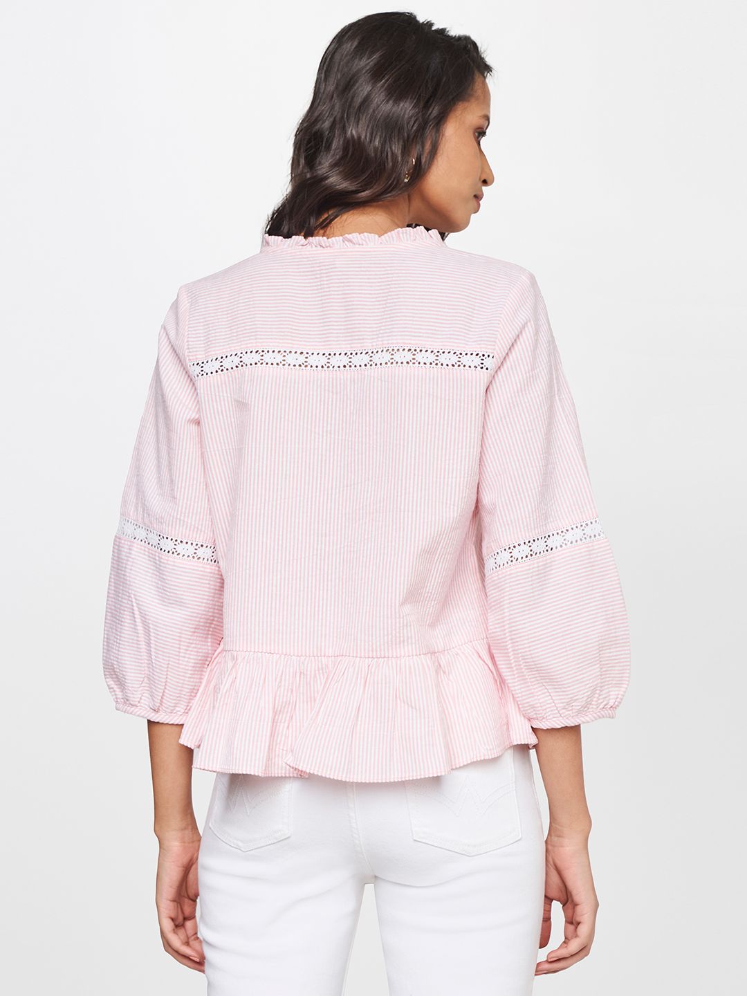 AND Striped Puff Sleeve Cotton Top