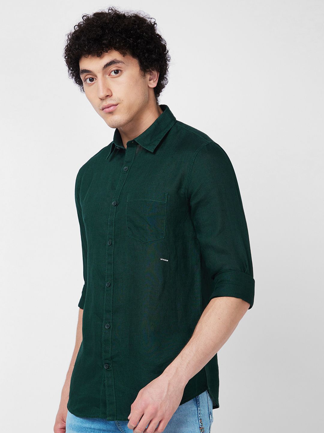SPYKAR Spread Collar Linen Casual Shirt