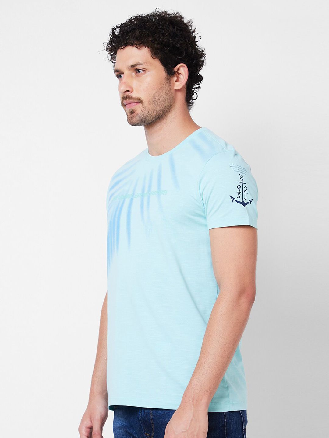 SPYKAR Typography Printed Round Neck Cotton Slim Fit T-shirt