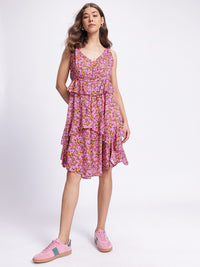 DressBerry Petite Florals Ruffled Printed Fit & Flared Dress