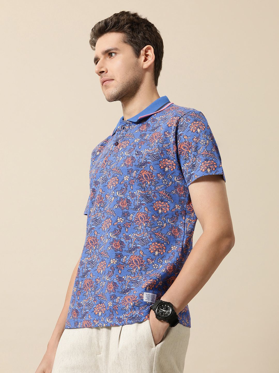 Mr Bowerbird Men Floral Printed Polo Collar Pure Cotton T-shirt