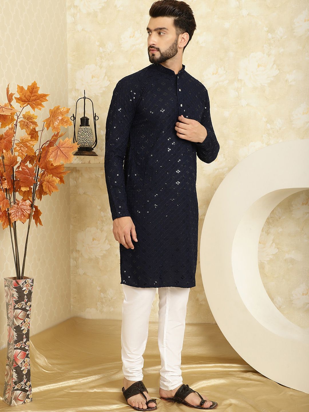 SOJANYA Motif Etnik Sulaman Kurta Kapas Tulen Labuci Biasa Dengan Churidar