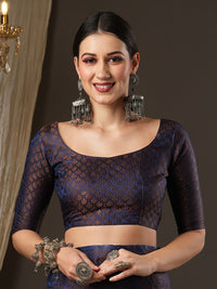 Saree mall Navy Blue & Gold-Toned Woven Design Zari Silk Blend Banarasi Sarees