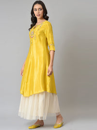 W Women Yellow Embroidered Thread Work Anarkali Kurta