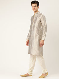 SOJANYA Men Beige & Off-White Woven Design Kurta Lurus