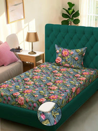 Moda Rapido X KLOTTHE Turquoise Biru & Hijau Bunga 300 TC Cadar Tempat Tidur Single dengan 1 Sarung Bantal