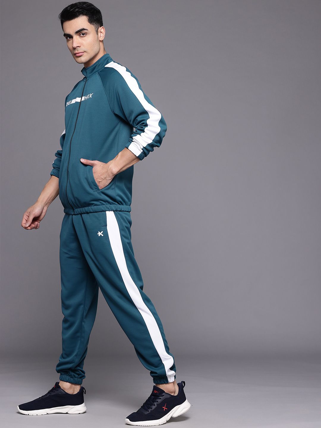 HRX by Hrithik Roshan Brand Logo Printed Rapid-Dry Running Zip-Up Tracksuit