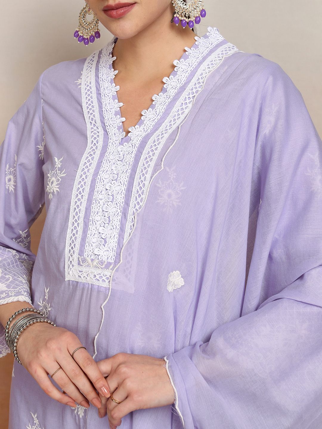 Vishudh Ethnic Motifs Embroidered Pure Cotton Kurta With Trouser & Dupatta