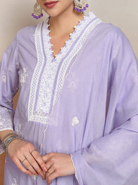 Vishudh Ethnic Motifs Embroidered Pure Cotton Kurta With Trouser & Dupatta