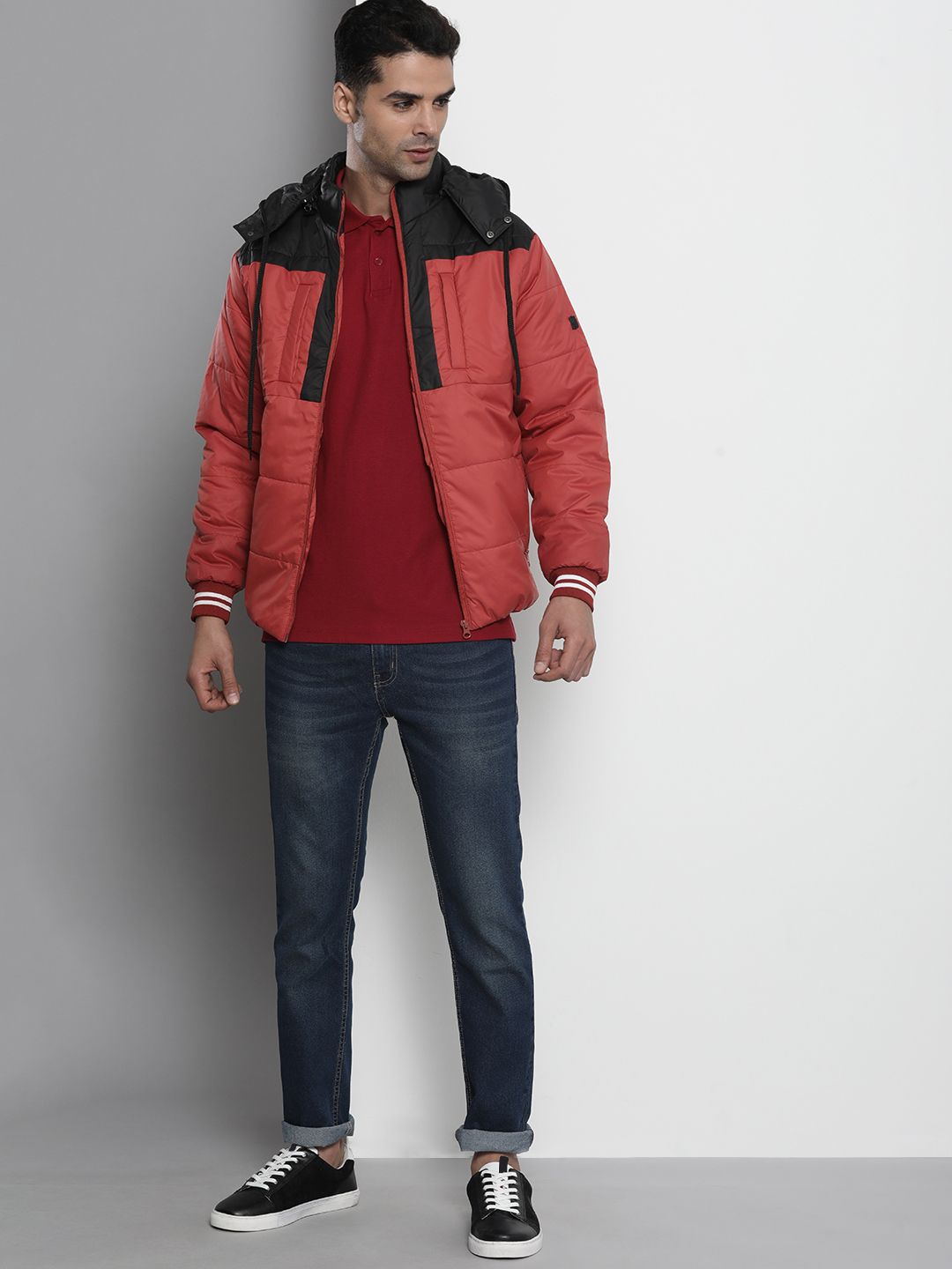 The Indian Garage Co Men Colourblocked Detachable Hood Padded Jacket