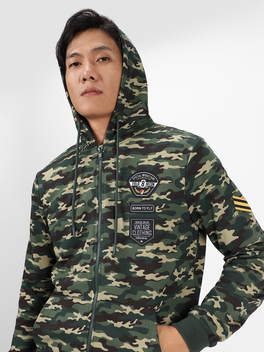 Urbano Fashion Cotton Camouflage Printed Hooded Neck Sweatshirt