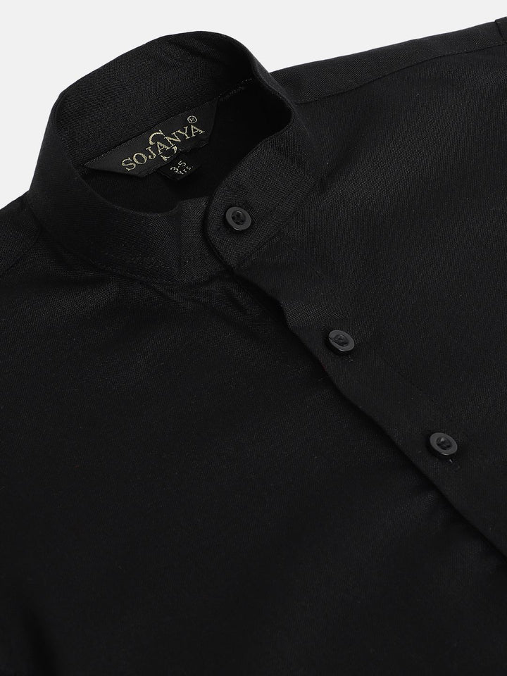 SOJANYA Boys Black Solid Band Collar Kurta