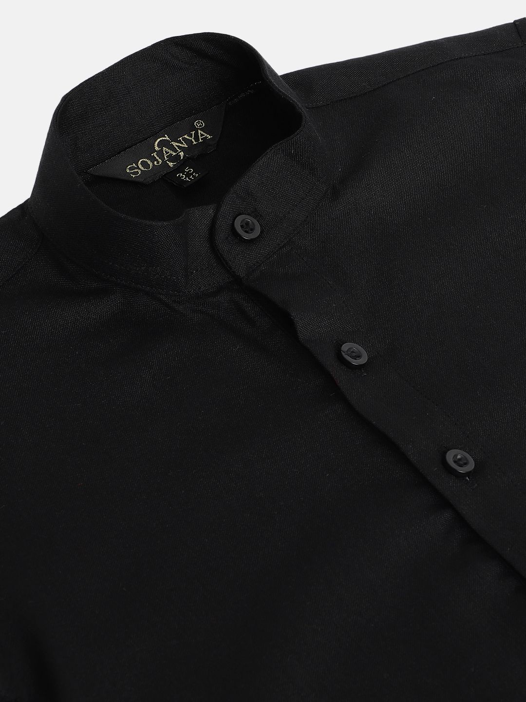 SOJANYA Boys Black Solid Band Collar Kurta