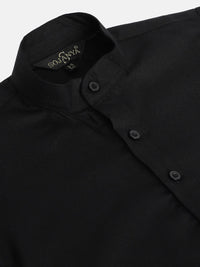 SOJANYA Boys Black Solid Band Collar Kurta