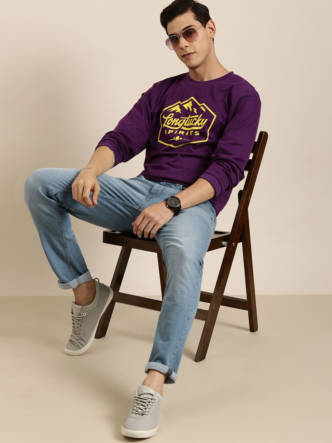 DILLINGER Men Purple Typography Printed Pure Cotton Oversized  T-shirt