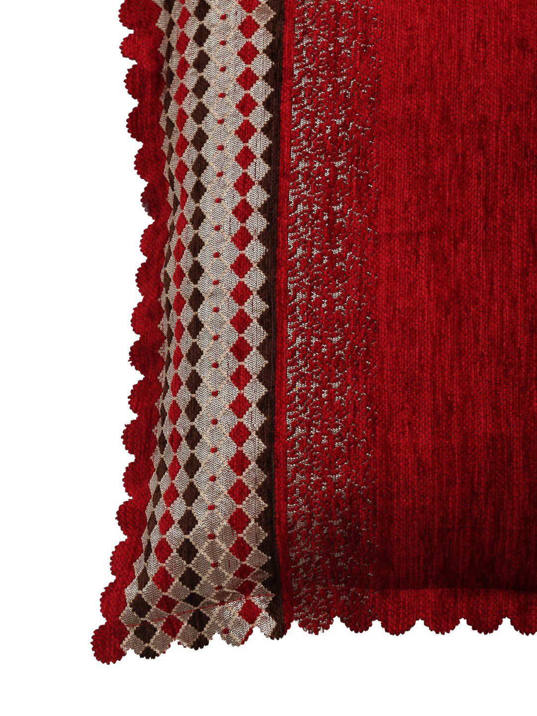 HOSTA HOMES Red & White Set of 5 Embroidered Velvet Square Cushion Covers