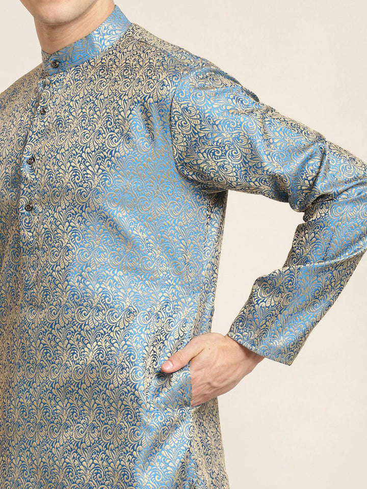 SOJANYA Woven Design Mandarin Collar Silk Cotton Kurta
