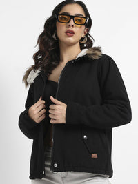 Kampus sutra windcheater jaket parka bertudung dengan trim bulu palsu