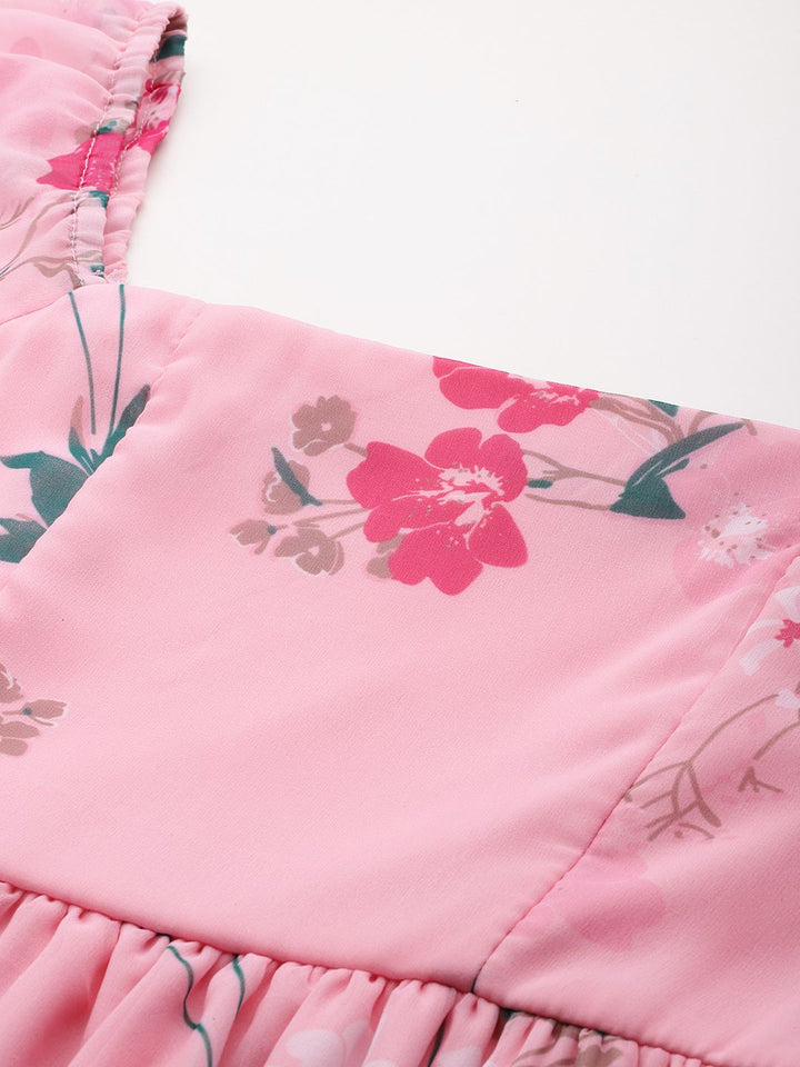 DressBerry Floral Print Puff Sleeve A-Line Dress