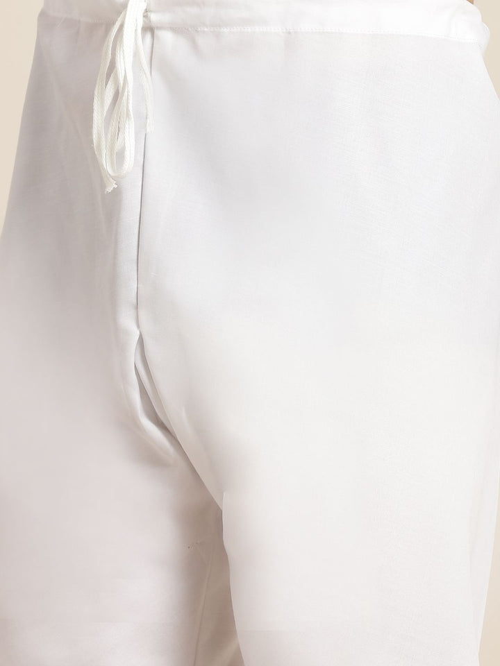 SOJANYA Men White Chikankari Pure Cotton Kurta with Churidar & Nehru Jacket