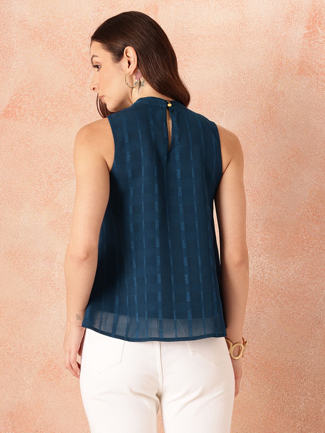 all about you Vertically Self-Striped High-Neck A-Line Top