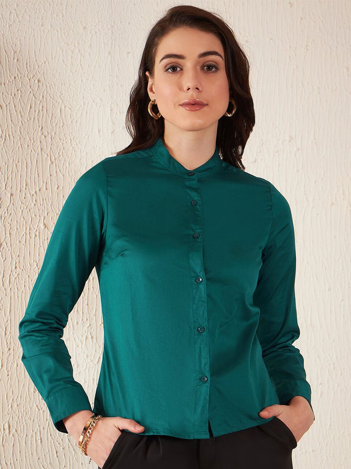 DENNISON Smart Slim Fit Band Collar Cotton Formal Shirt