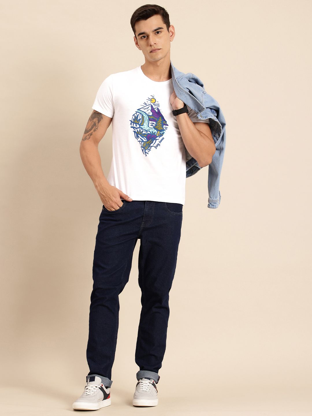Being Human Pure Cotton Graphic Printed T-shirt