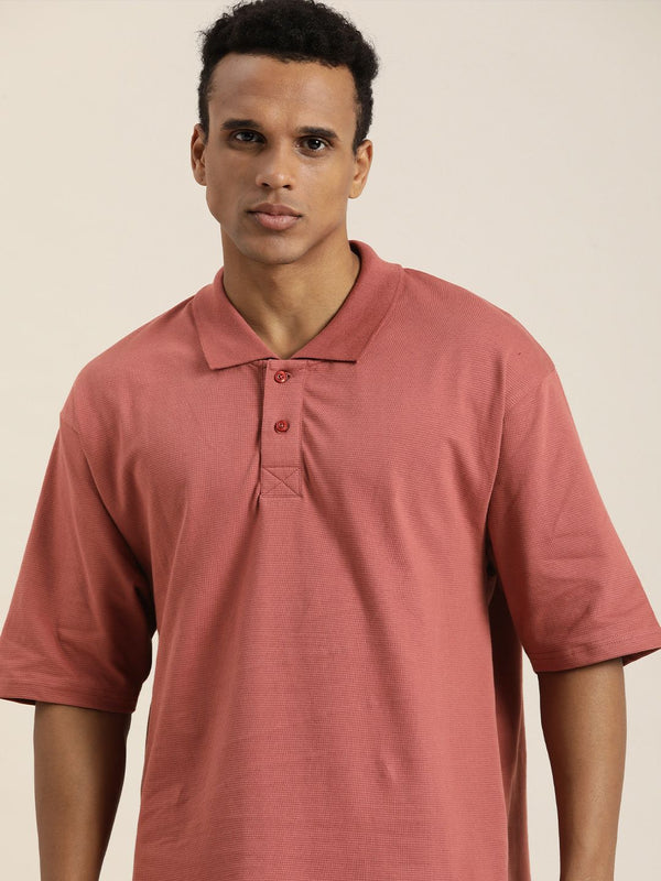 DILLINGER Men Solid Honeycomb Structure Oversized Cotton Polo T-Shirt