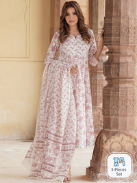 KALINI Floral Printed V-Neck Regular Gotta Patti Kurta With Trousers & Dupatta