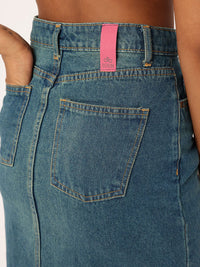DressBerry Women City Edge High Rise Ripped Denim Faded Asymmetric A-Line Skirt