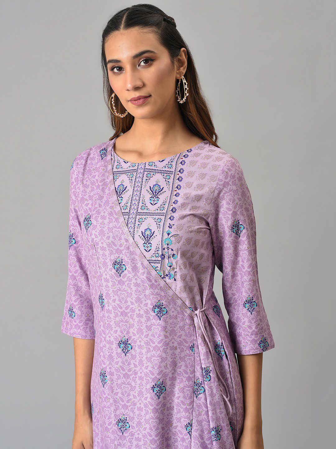 W Purple & Blue Printed Basic Jumpsuit