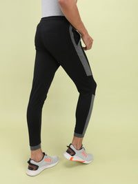The Indian Garage Co Men Black Solid Joggers with Colorblocked Detail