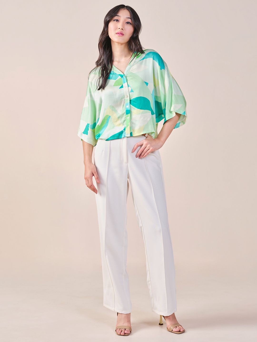 AND viscose rayon tropical print shirt collar extended sleeves shirt style top