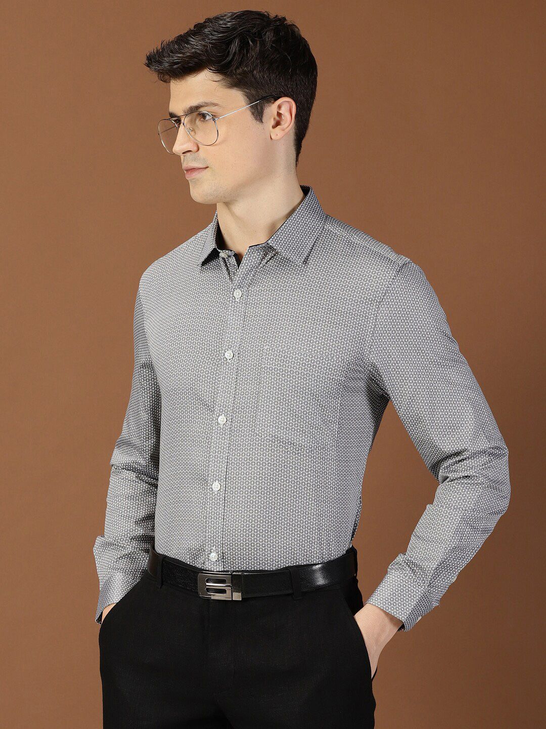 Thomas Scott Classic Slim Fit Micro Ditsy Printed Cotton Formal Shirt