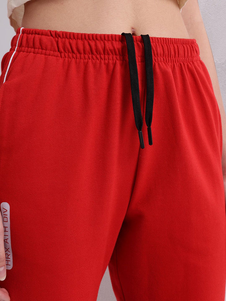 HRX by Hrithik Roshan Women Mid-Rise Lifestyle Track Pants with Contrast Piping