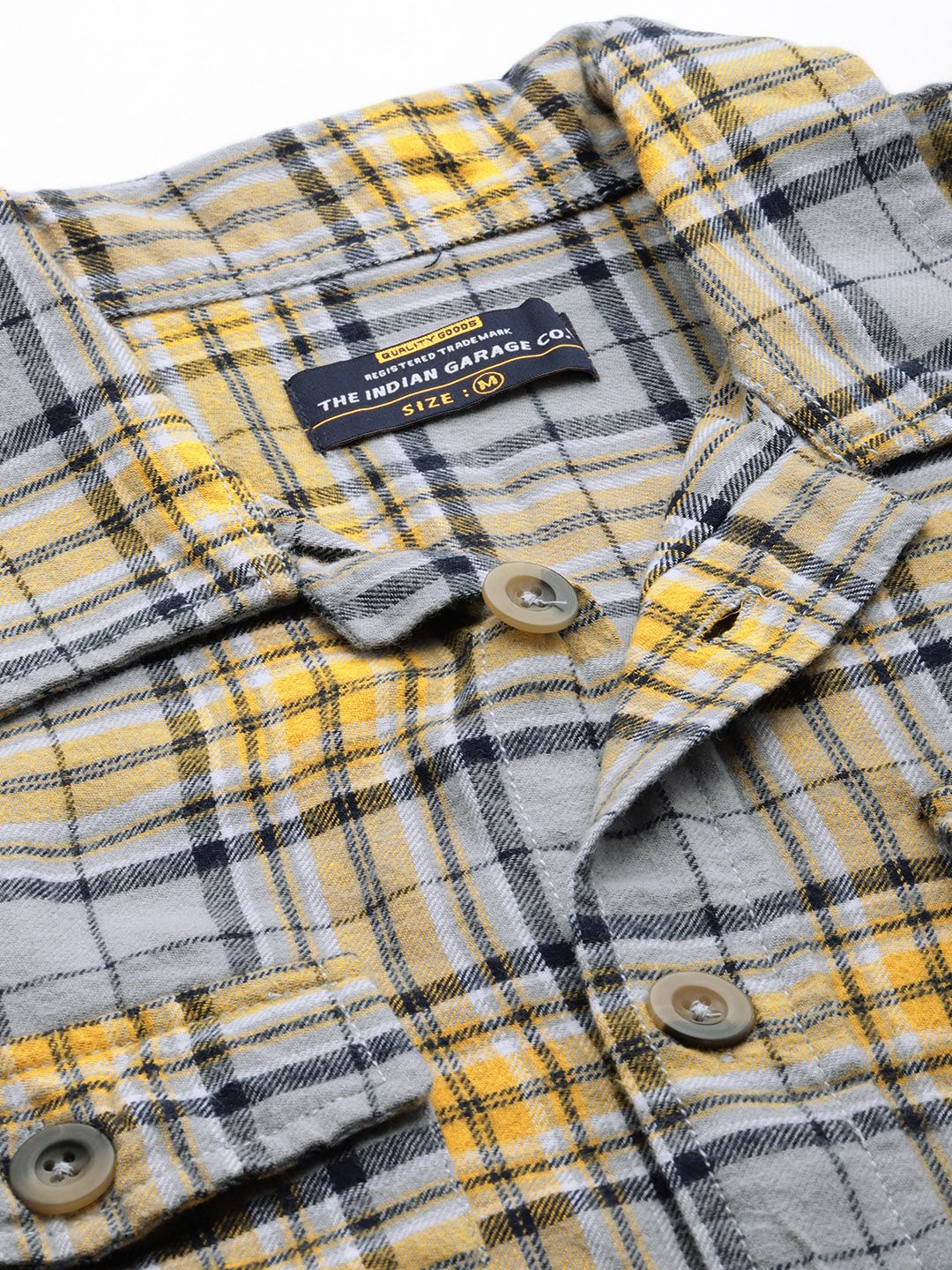 The Indian Garage Co Men Regular Fit Checked Double Flap Pocket Flannel Shirt