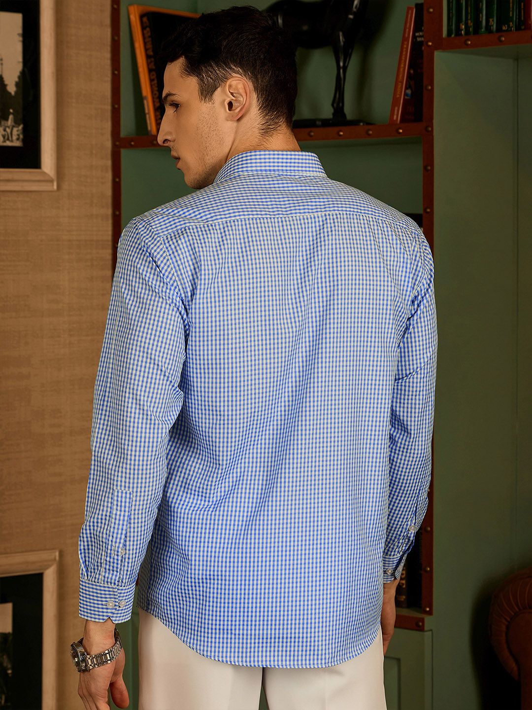 DENNISON Men Micro Checked Spread Collar Formal Shirt