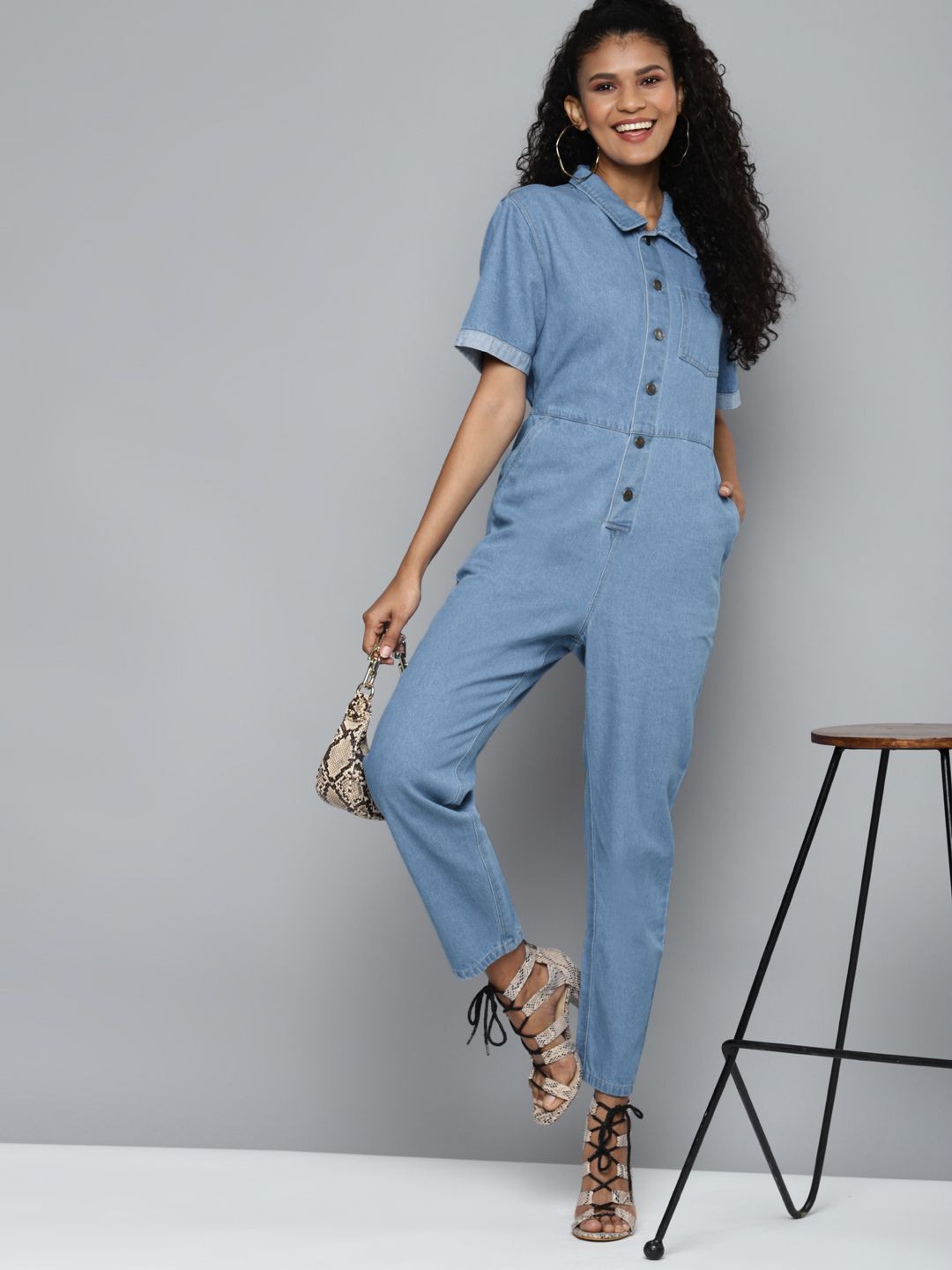 SASSAFRAS Blue Denim Belted Jumpsuit