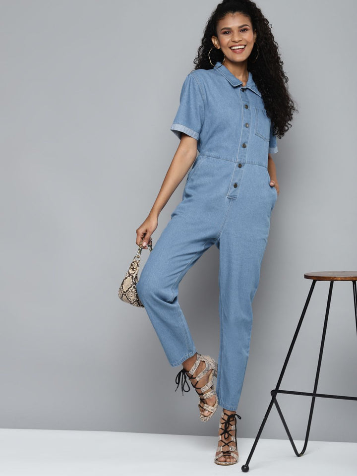 SASSAFRAS Blue Denim Belted Jumpsuit