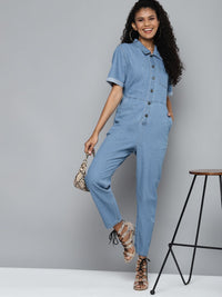 SASSAFRAS Blue Denim Belted Jumpsuit
