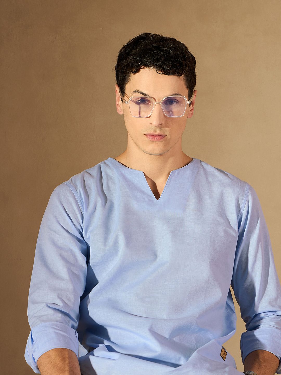 Dennison Men Blue Comfort Fit Solid Shirt Style kurta