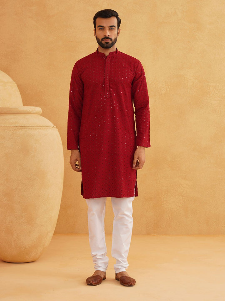 SOJANYA Sequin Embroidered Pure Cotton Kurta With Churidar