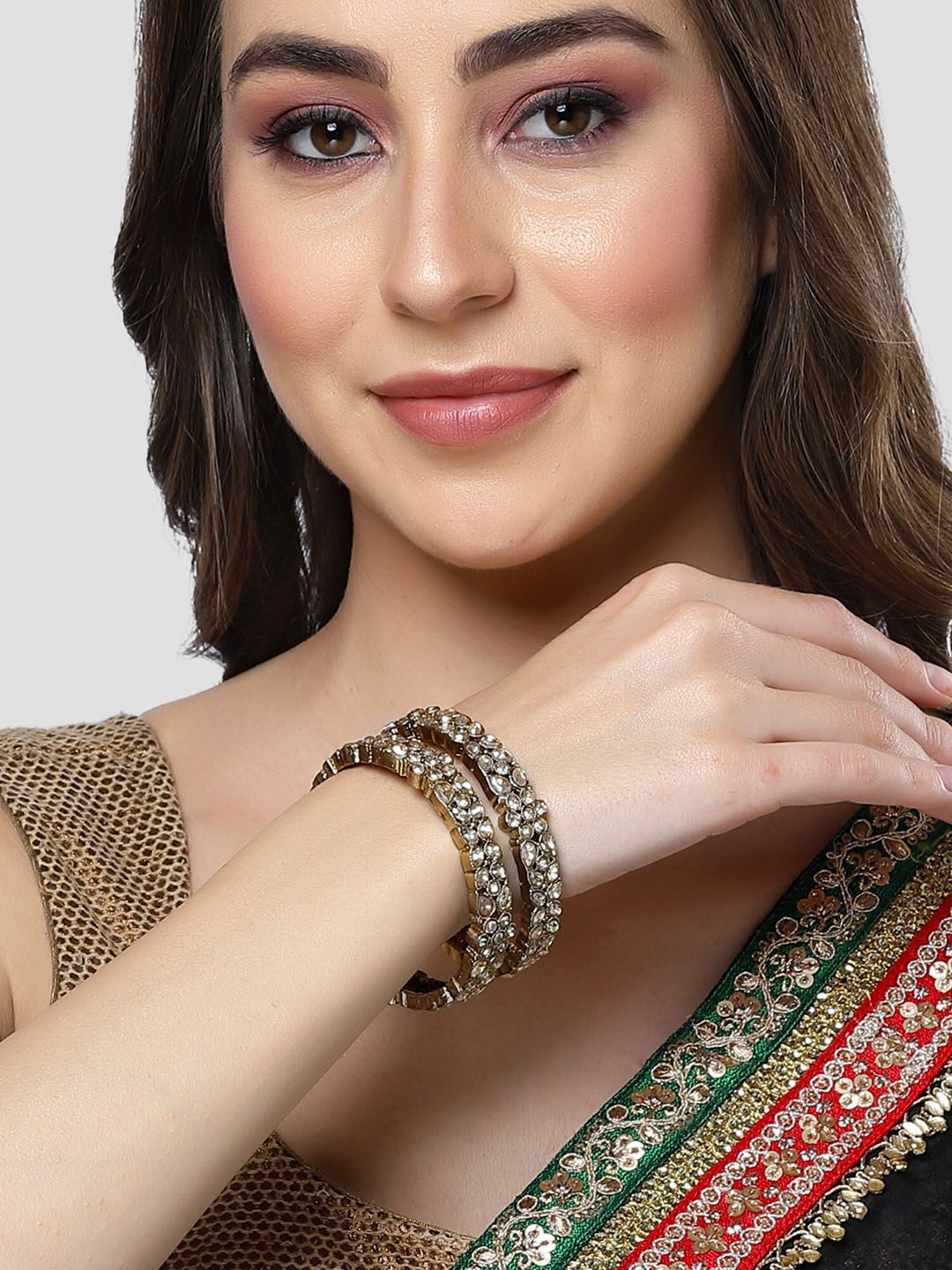 KARATCART Set Of 2 Gold-Plated Kundan-Studded Bangles