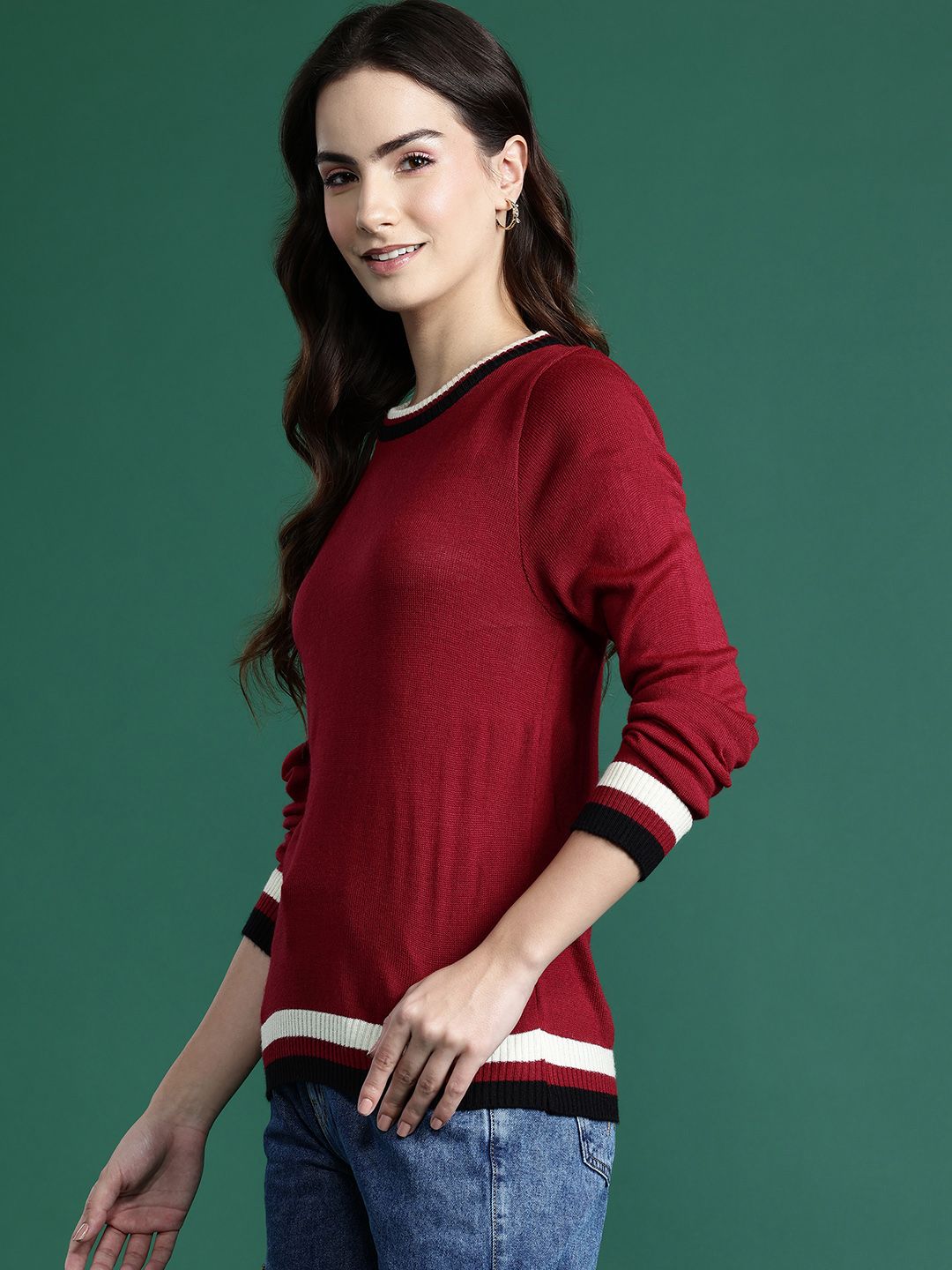 DressBerry Contrast Tipped Pullover