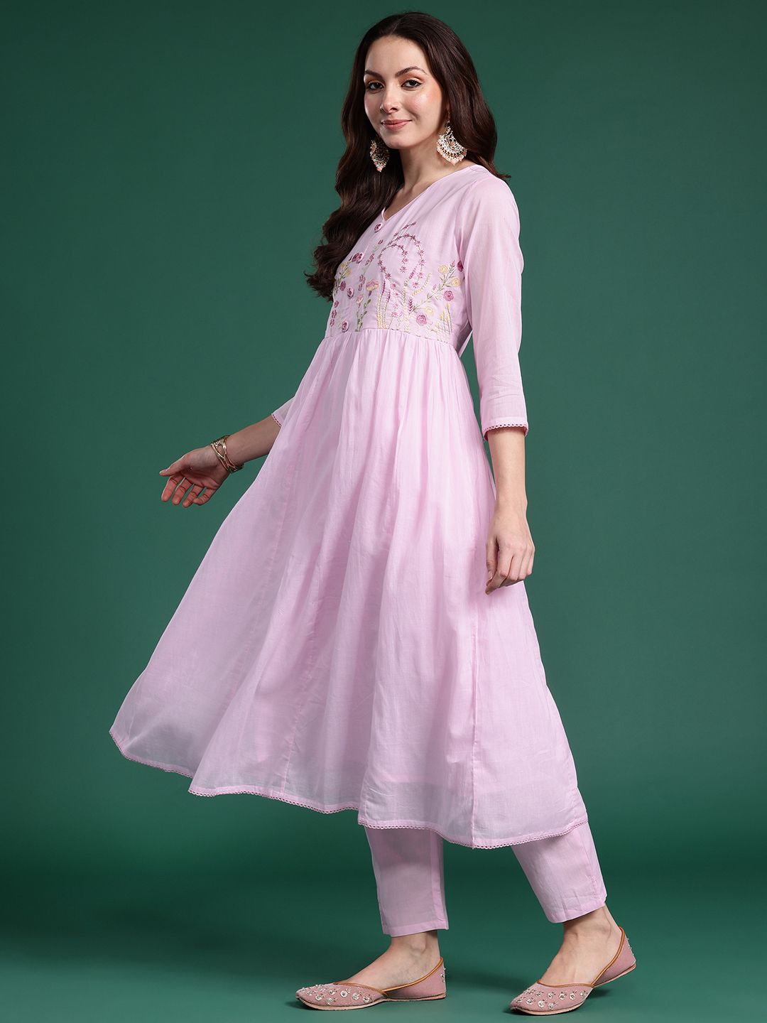 Indo Era Ethnic Motifs Embroidered Pure Cotton Kurta with Trousers & Dupatta