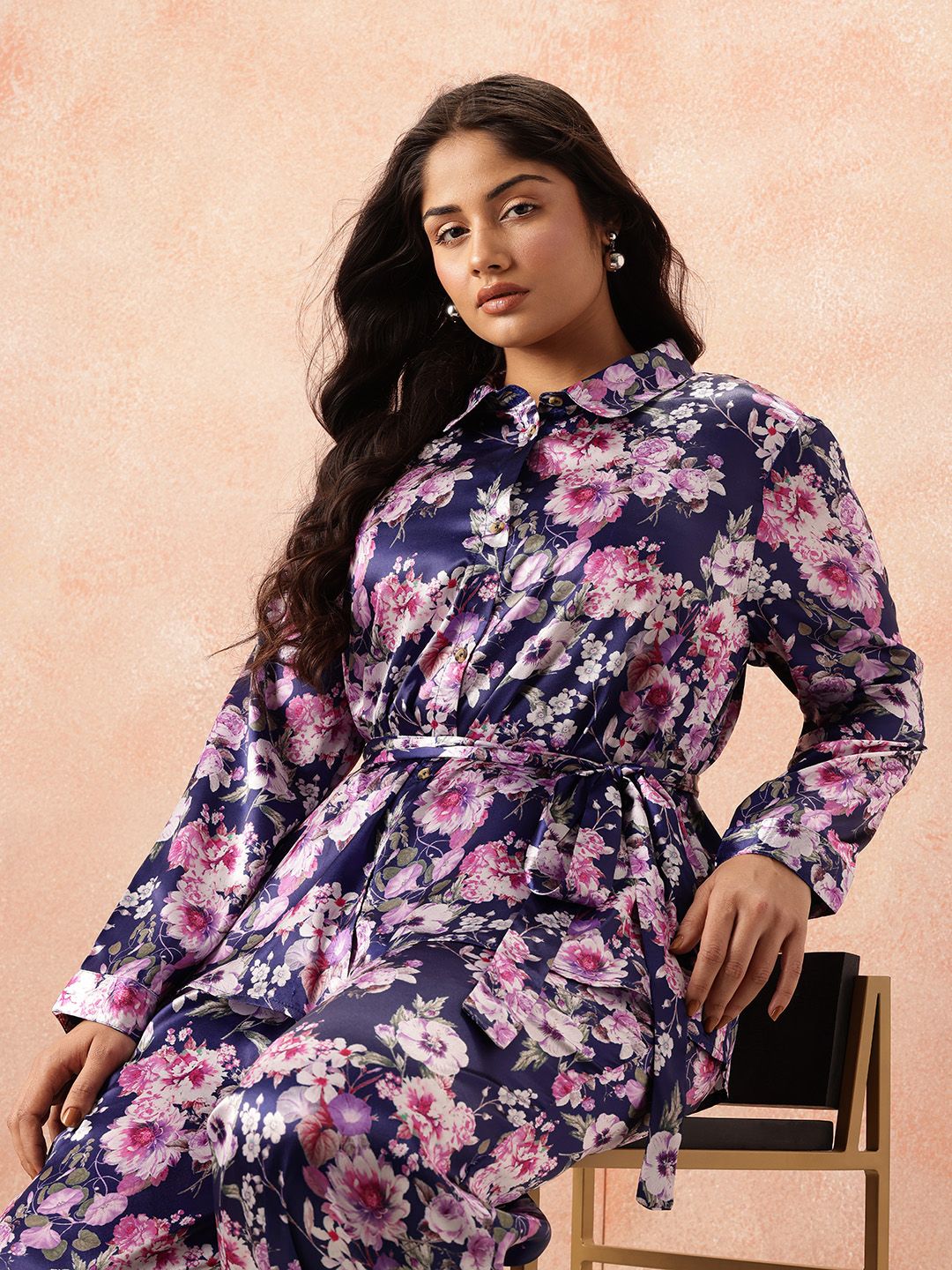 all about you Plus Size Floral Print Co-Ords With a Tie-ups Belt