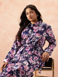 all about you Plus Size Floral Print Co-Ords With a Tie-ups Belt