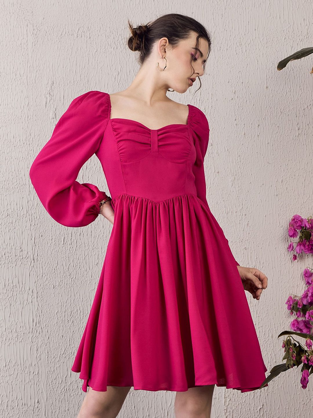 Berrylush Women Puff Sleeve Fit & Flare Dress
